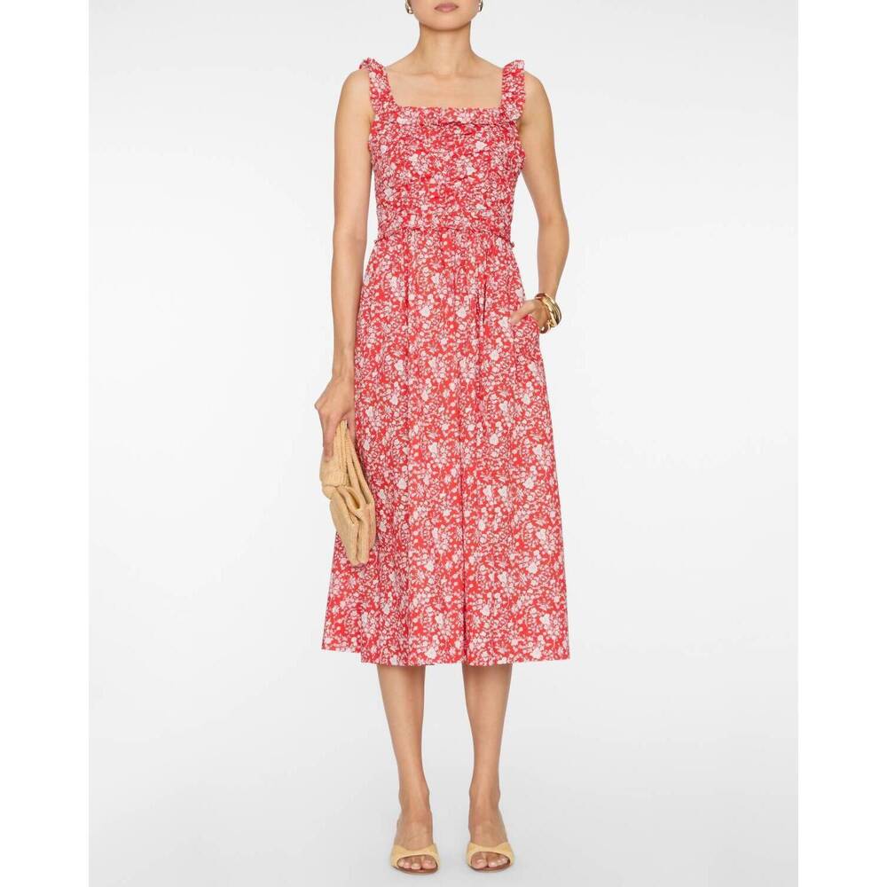 NEW SEA lucille liberty print pleated midi dress in red